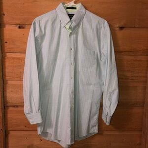 Paul Fredrick Finest Long Staple Cotton shirt pastel green / blue white neck 16